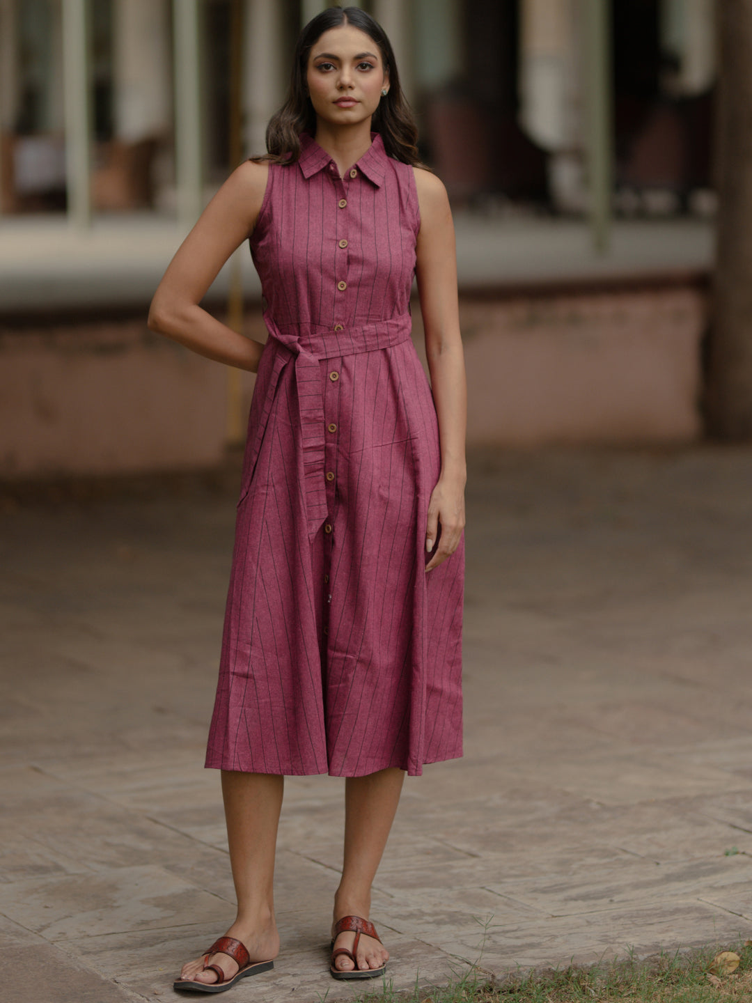Women's Magenta Cotton A line Dress