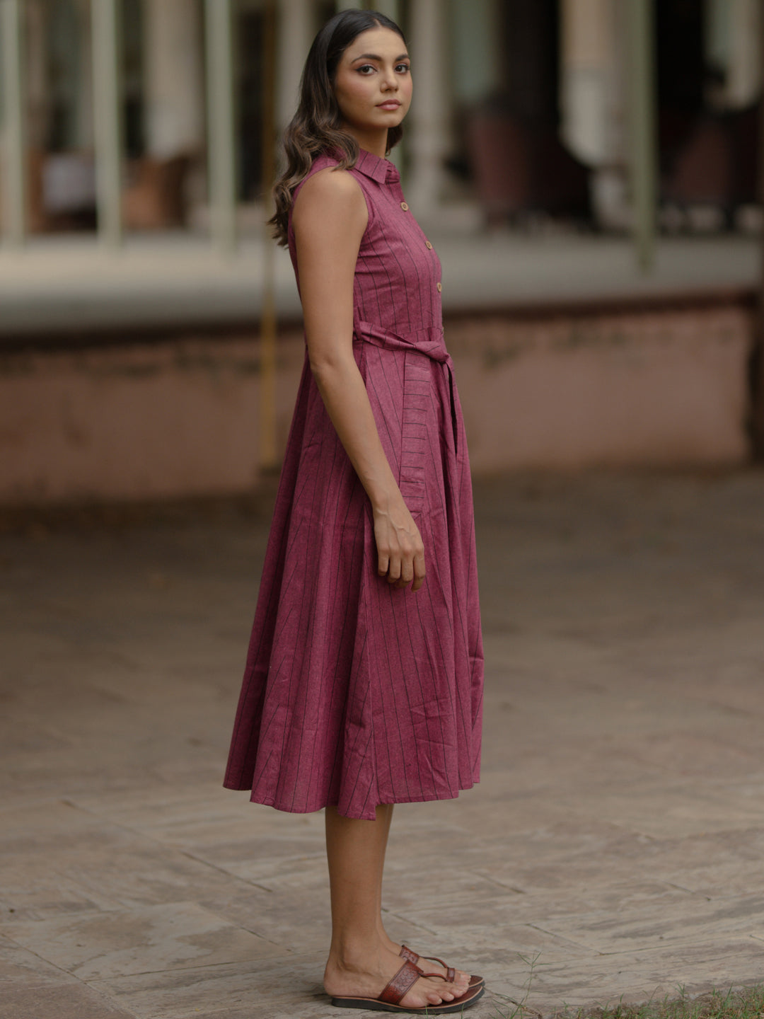 Women's Magenta Cotton A line Dress