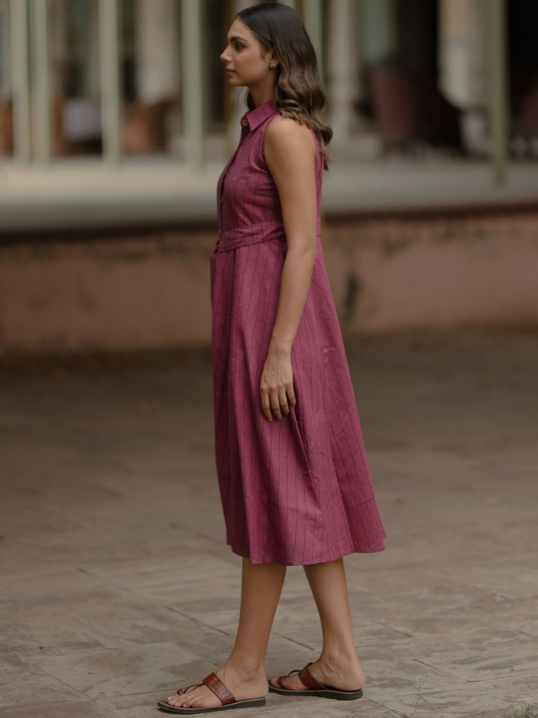 Women's Magenta Cotton A line Dress