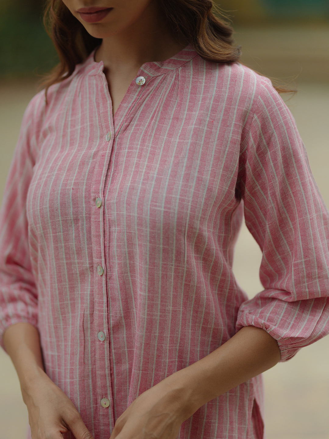 Womens's Pink Cotton Button Up Kurta with Trousers