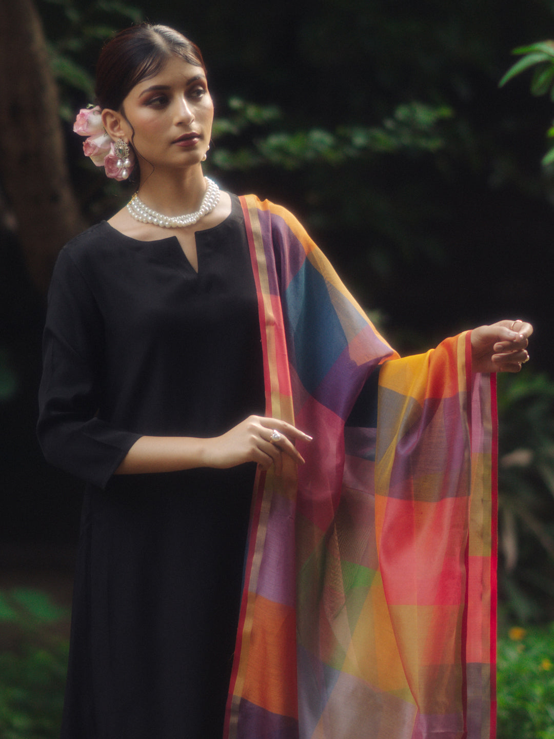 Women's Remi Silk Kurta Set with Organza Dupatta