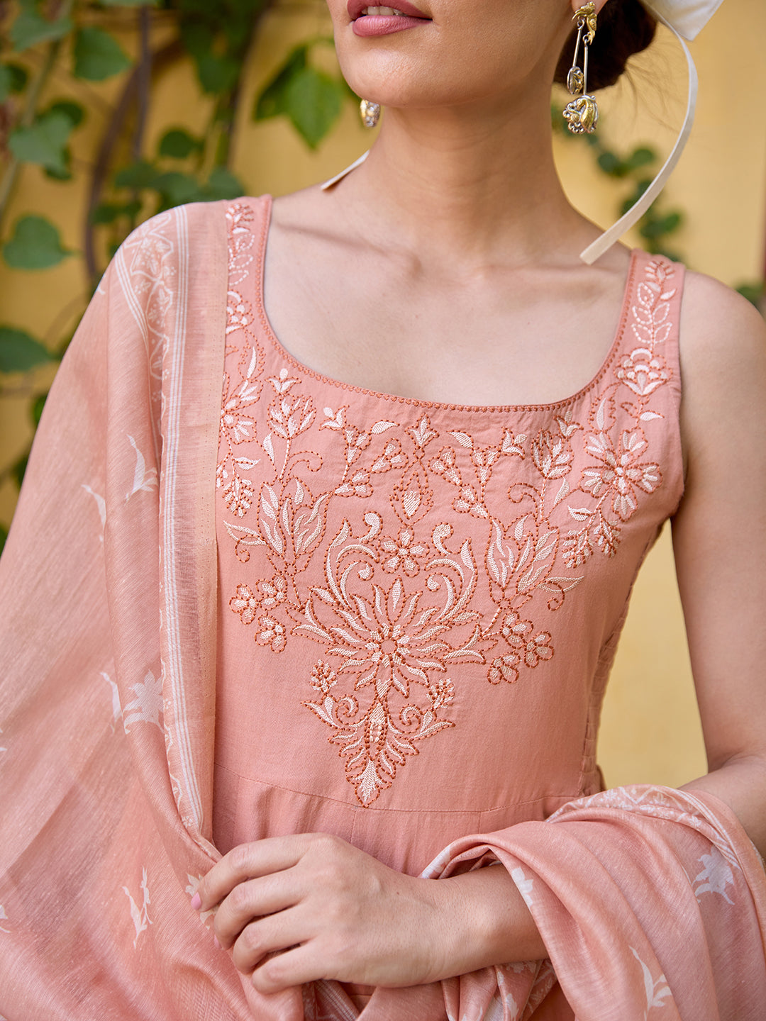 Women's Embroidered Sleeveless Anarkali Set with Dupatta