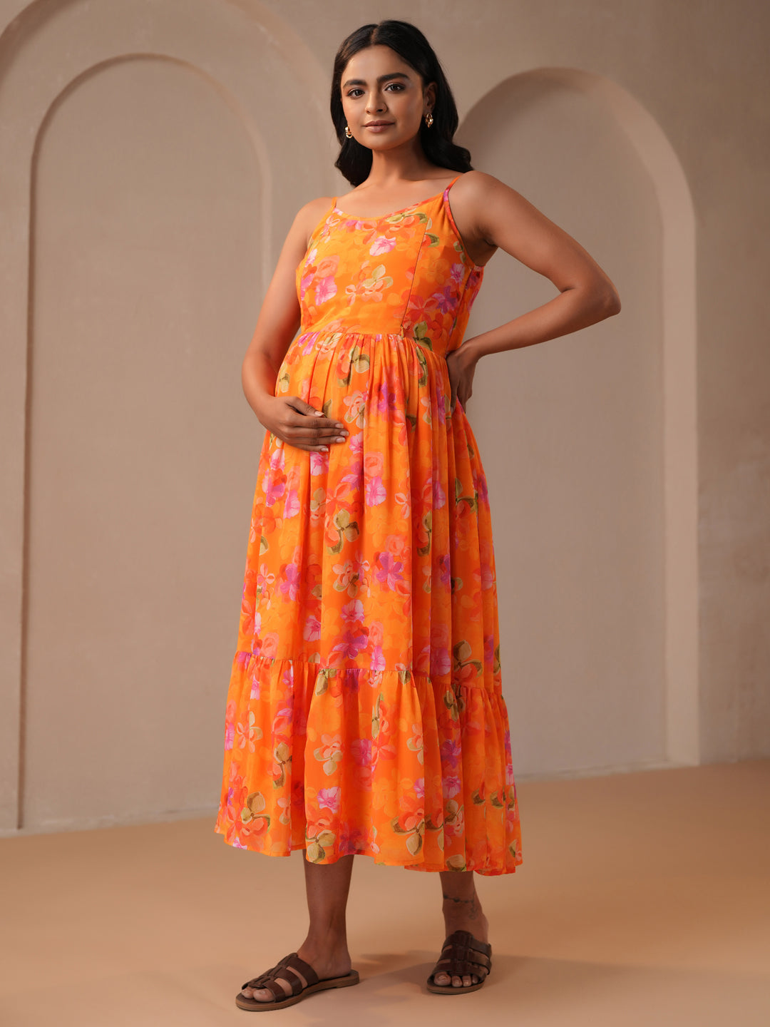 Women's Orange Maternity Dress