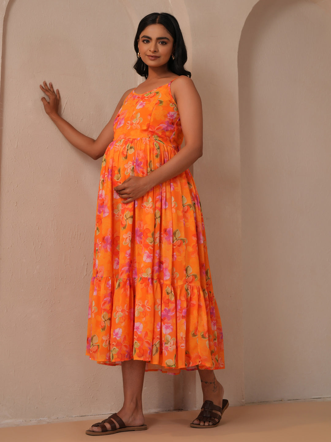 Women's Orange Maternity Dress