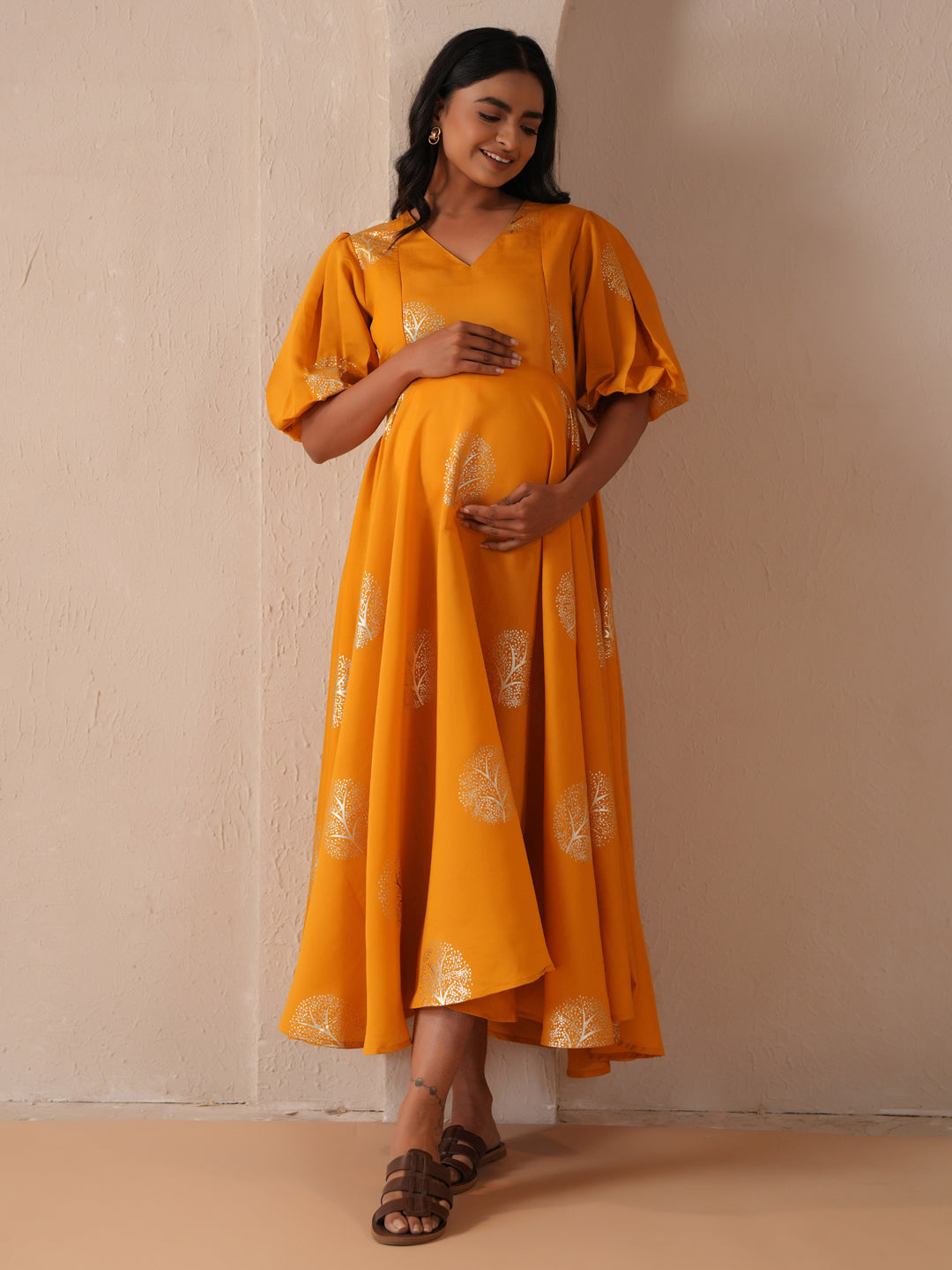 Women's Yellow Silk Maternity Dress