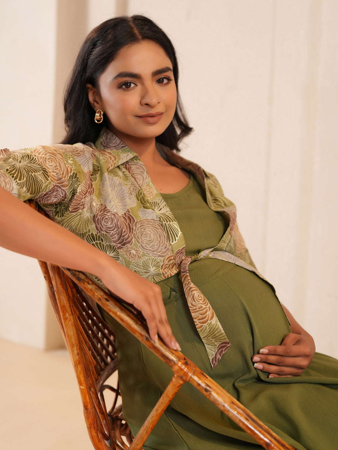 Women's Green Cotton Maternity Dress