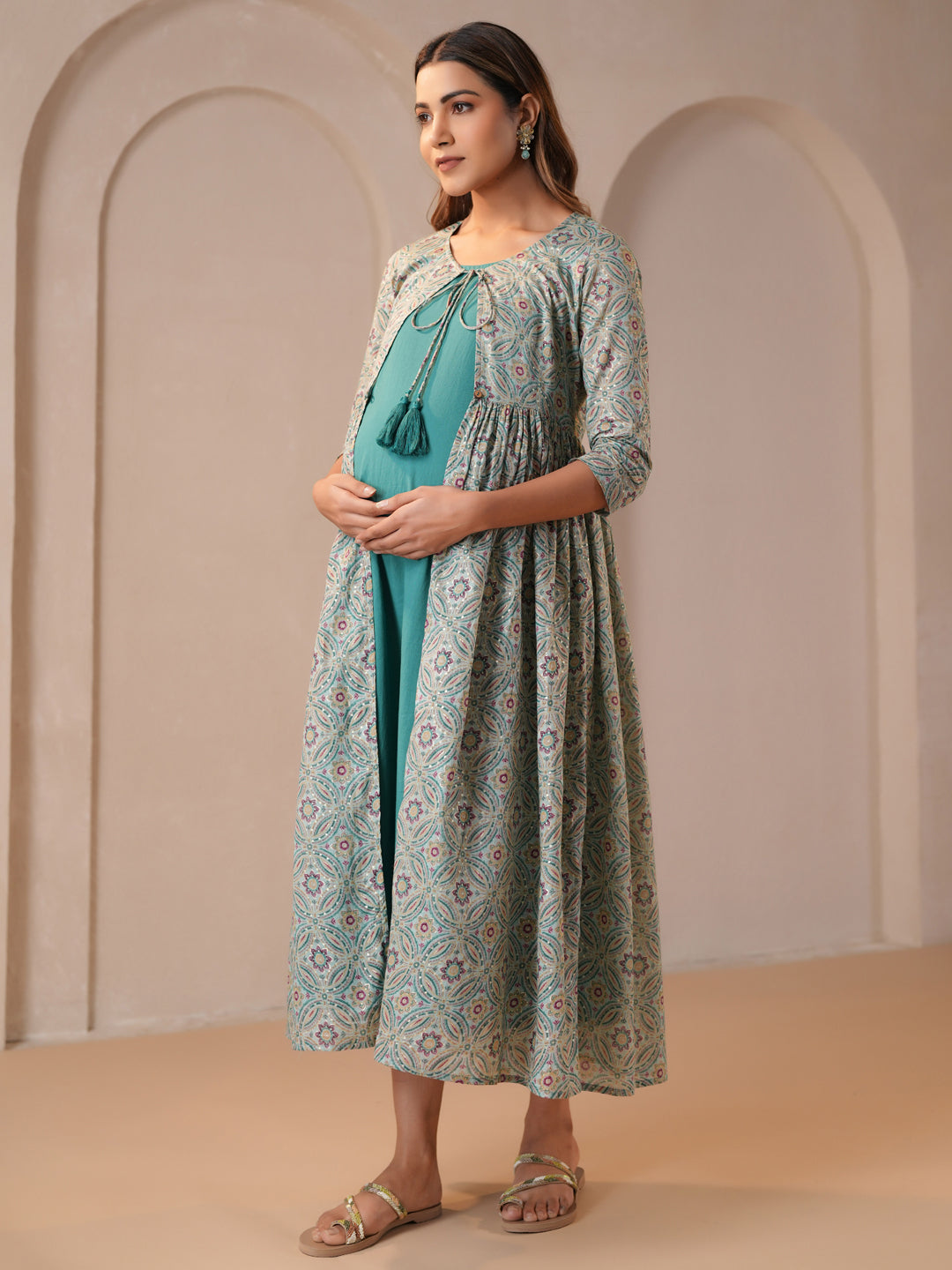 Women's Teal Maternity Dress with Jacket