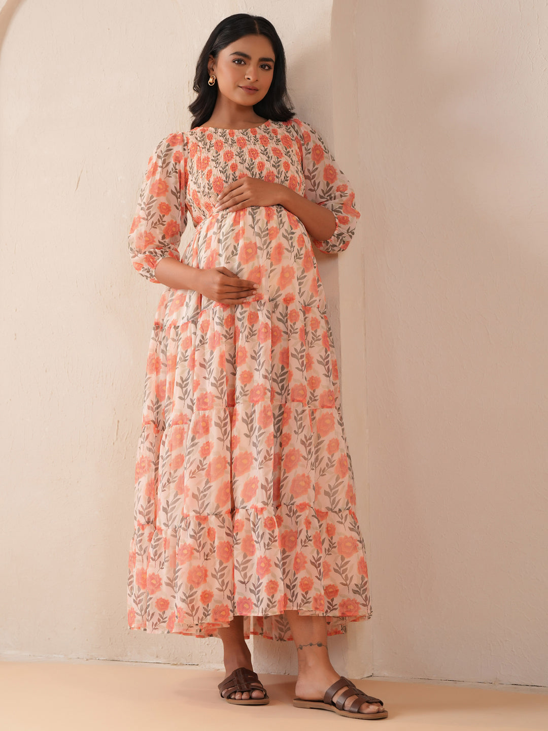 Women's Peach Maternity Dress