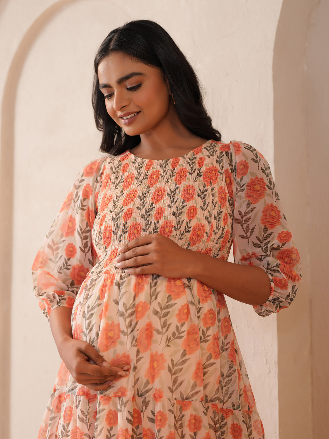 Women's Peach Maternity Dress