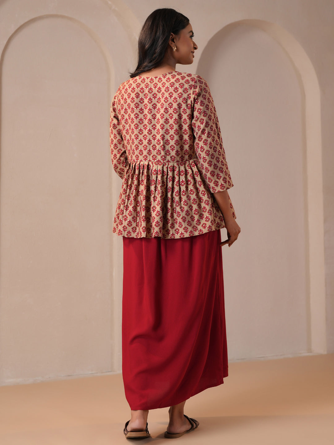 Women's Maroon Maternity Dress with Jacket