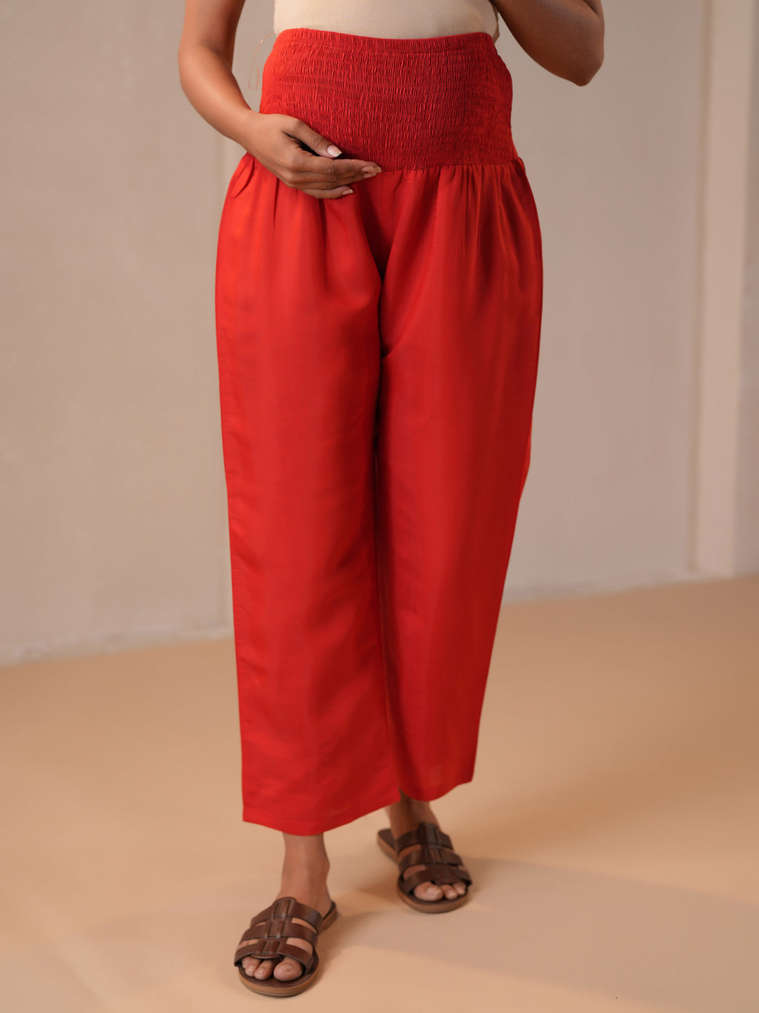 Women's Red Silk Maternity Kurta Sets