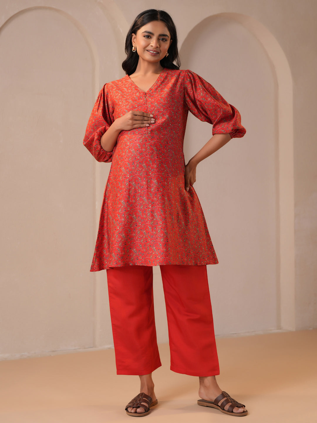 Women's Red Maternity Kurta Sets