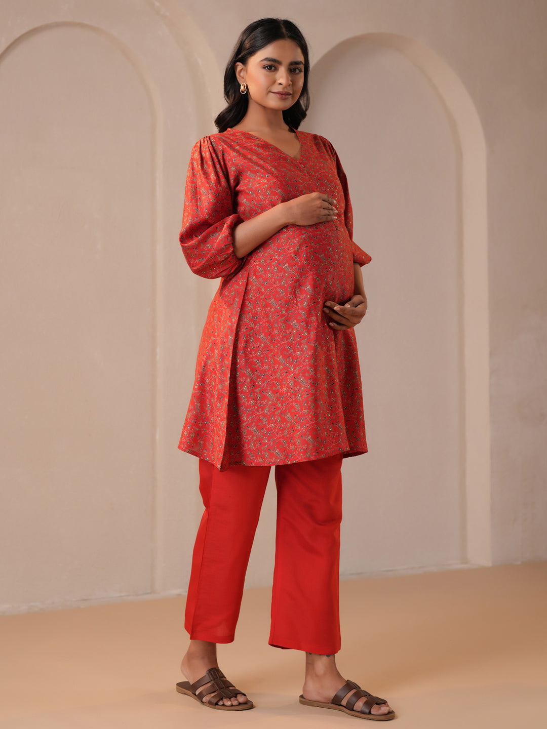 Women's Red Maternity Kurta Sets