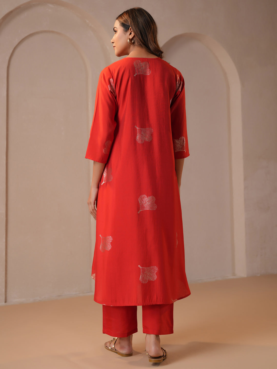 Women's Bold Red Feeding Maternity Silk Kurta Sets with Pants