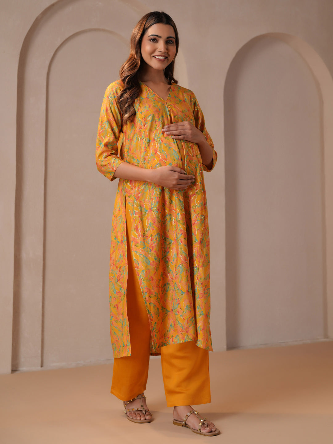 Women's Premium Yellow Silk Feeding Maternity Kurta Pajama Sets