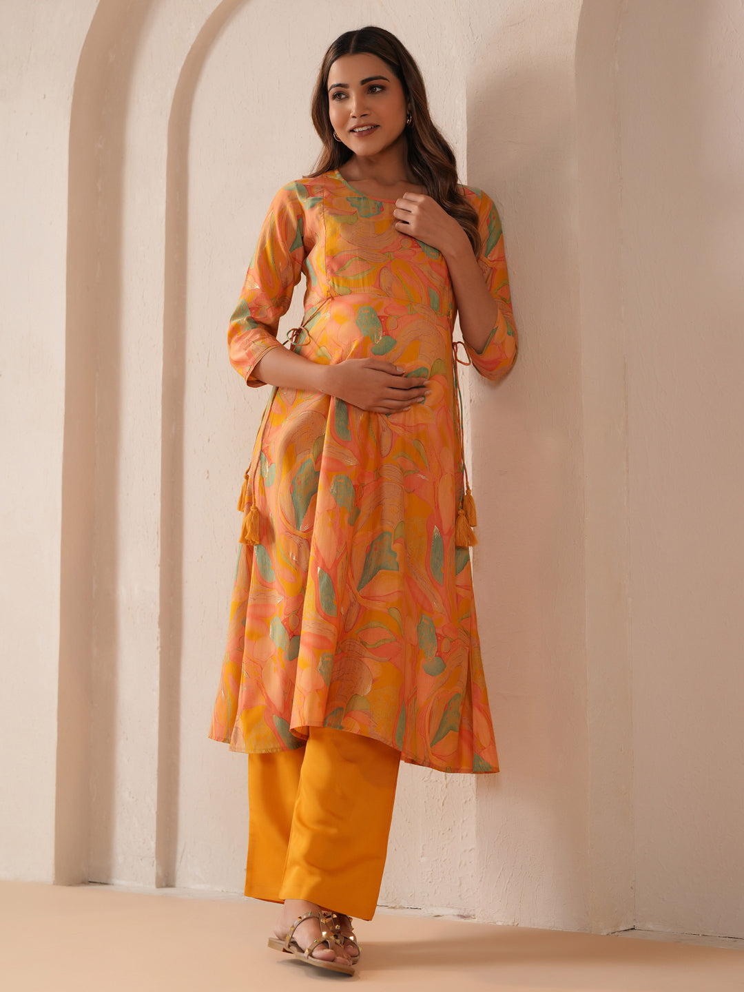 Women's Vibrant Yellow Feeding Maternity Kurta Sets