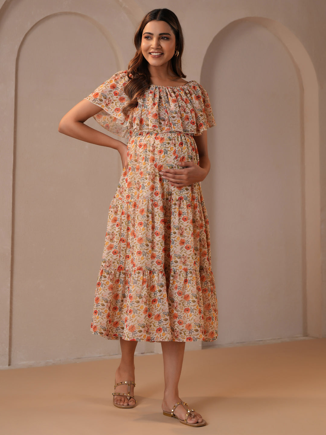 Women's Beige Maternity Dress