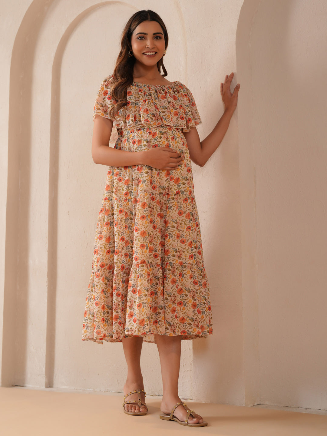 Women's Beige Maternity Dress