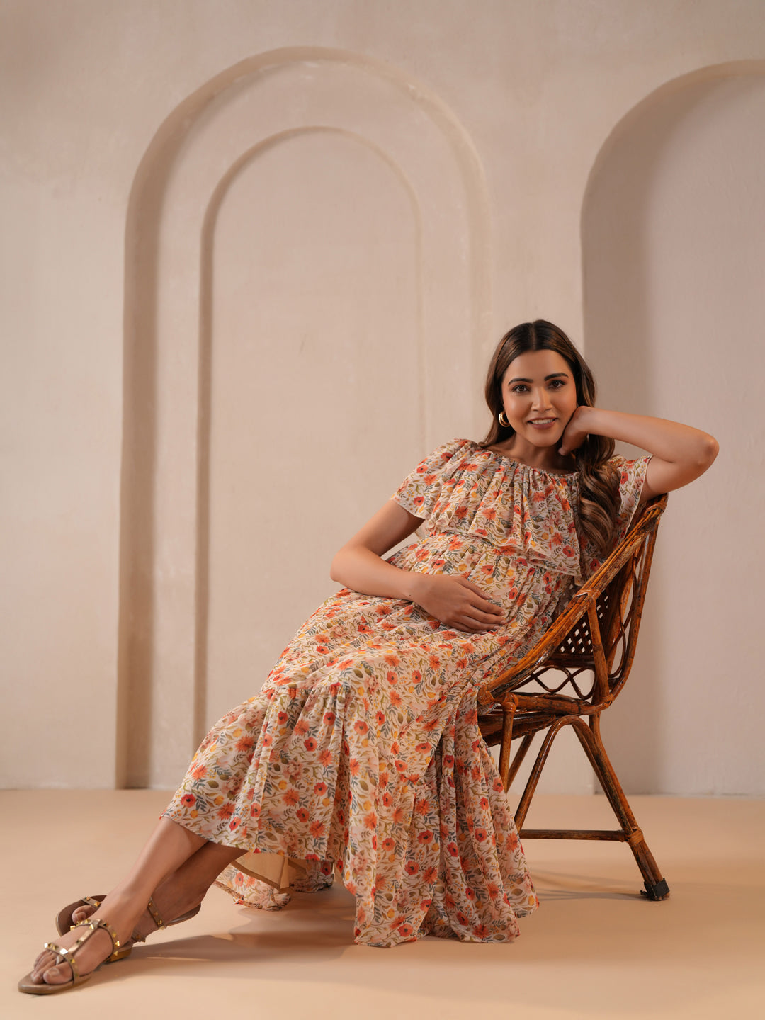 Women's Beige Maternity Dress