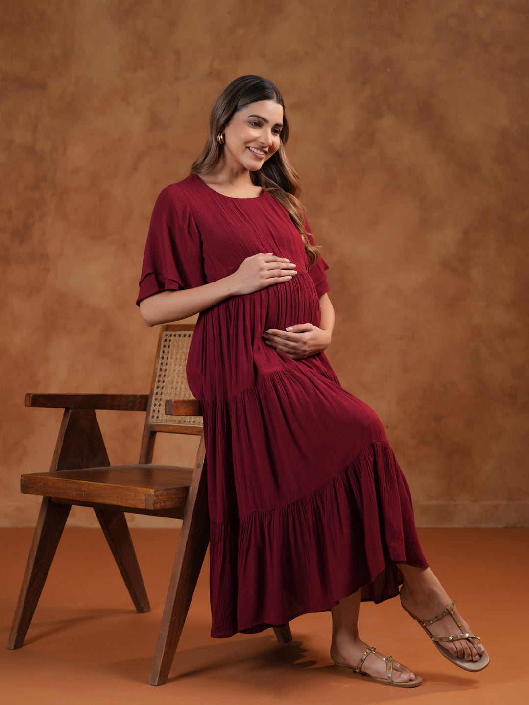 Women's Maroon Maternity Dress