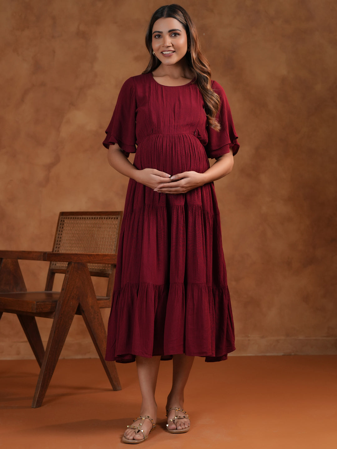 Women's Maroon Maternity Dress