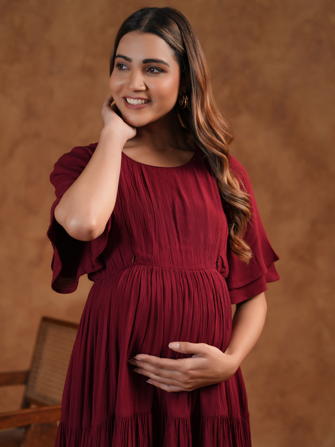 Women's Maroon Maternity Dress