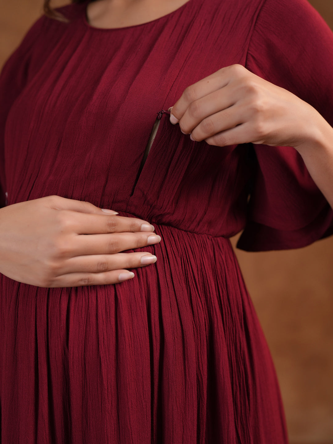 Women's Maroon Maternity Dress