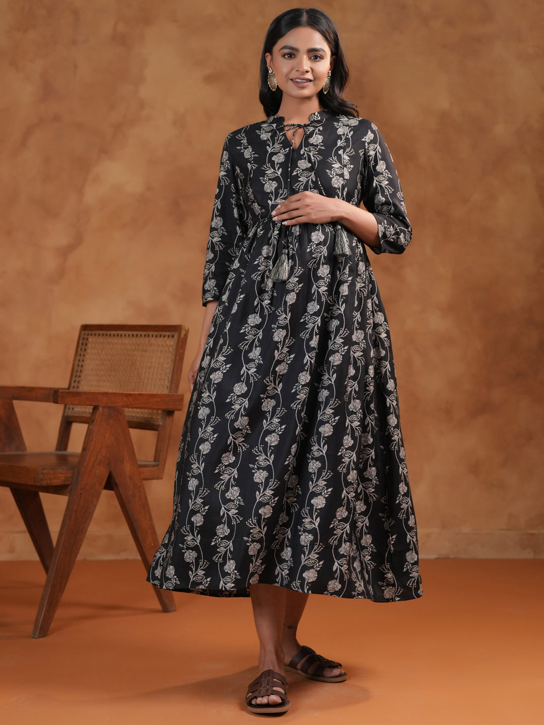 Women's Silk Black Maternity Dress