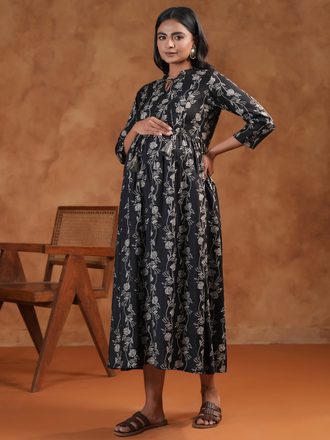Women's Silk Black Maternity Dress