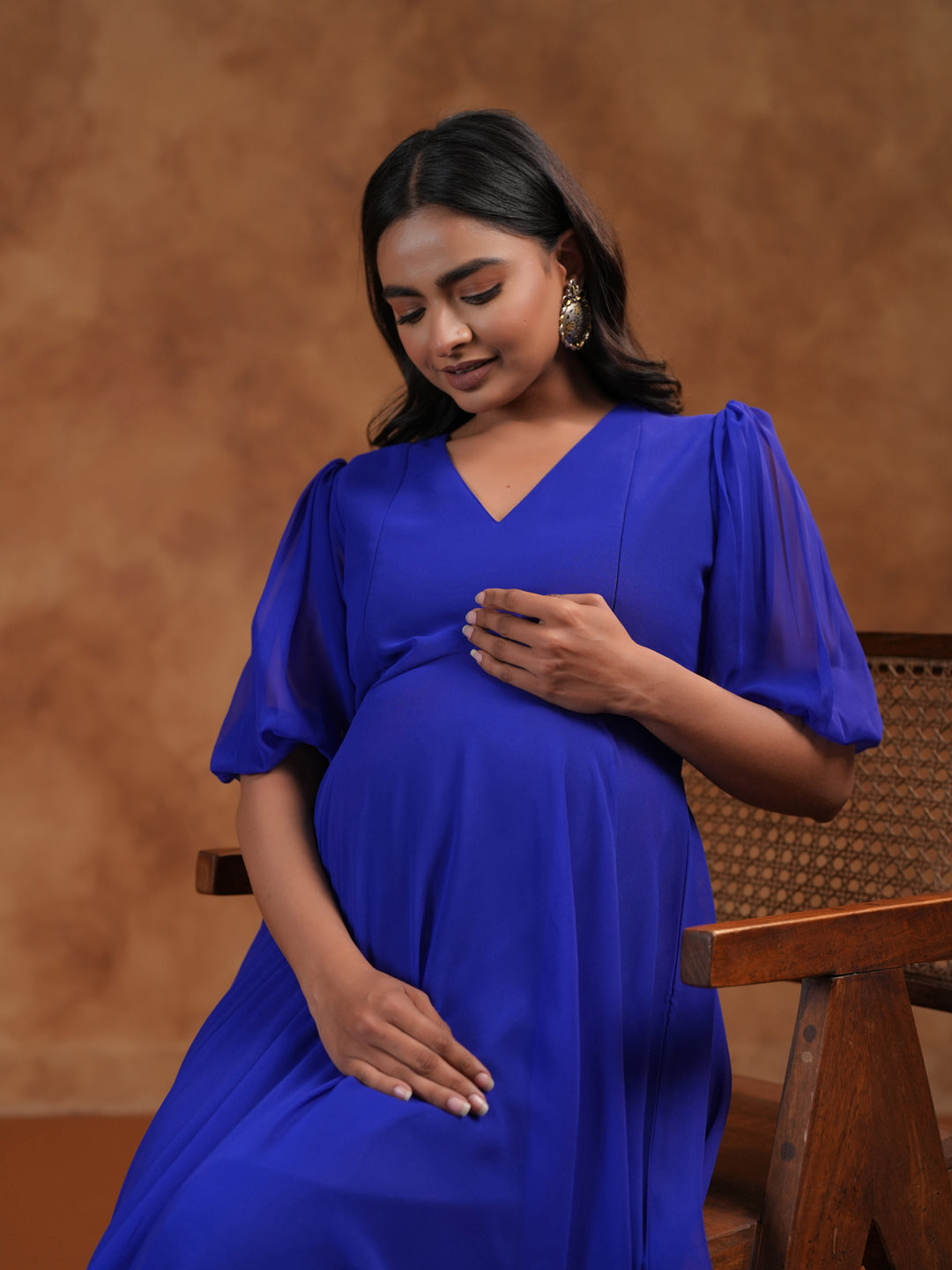 Women's Georgette Blue Maternity Dress