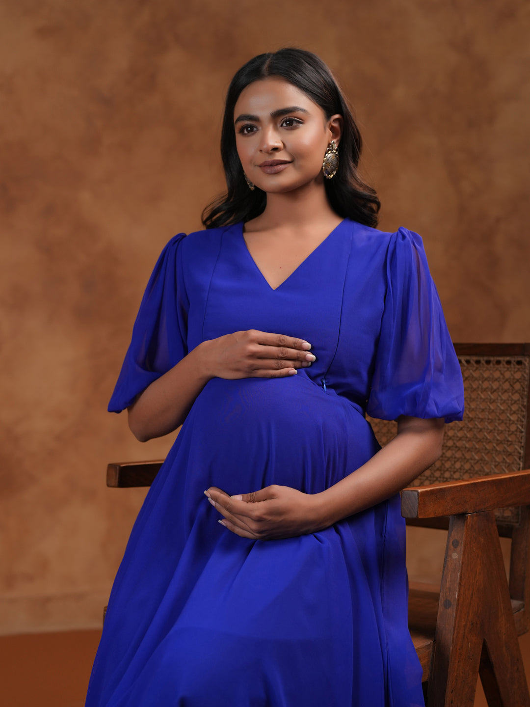 Women's Georgette Blue Maternity Dress