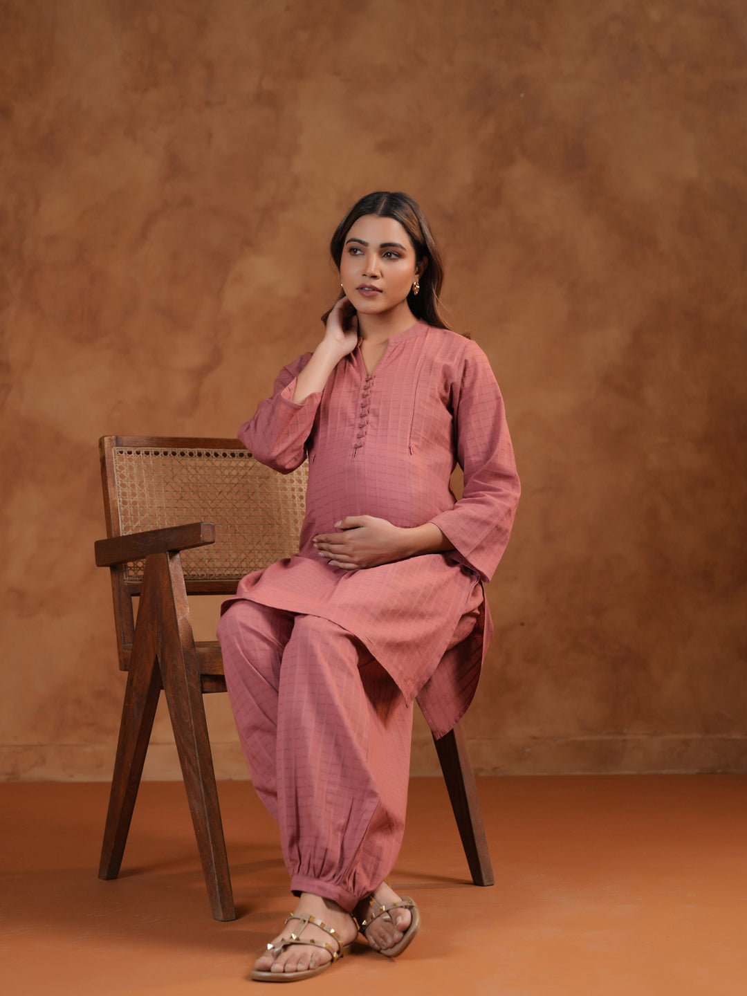 Women's Pink Feeding Maternity Cotton Kurta Sets