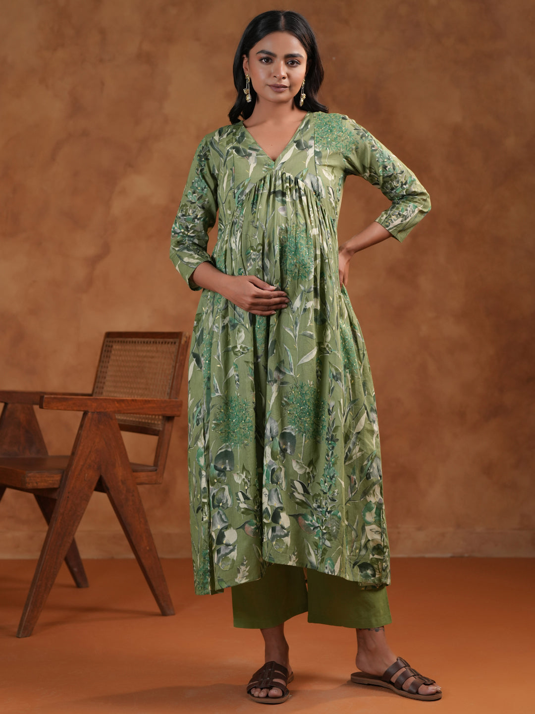 Women's Green Maternity Kurta Sets