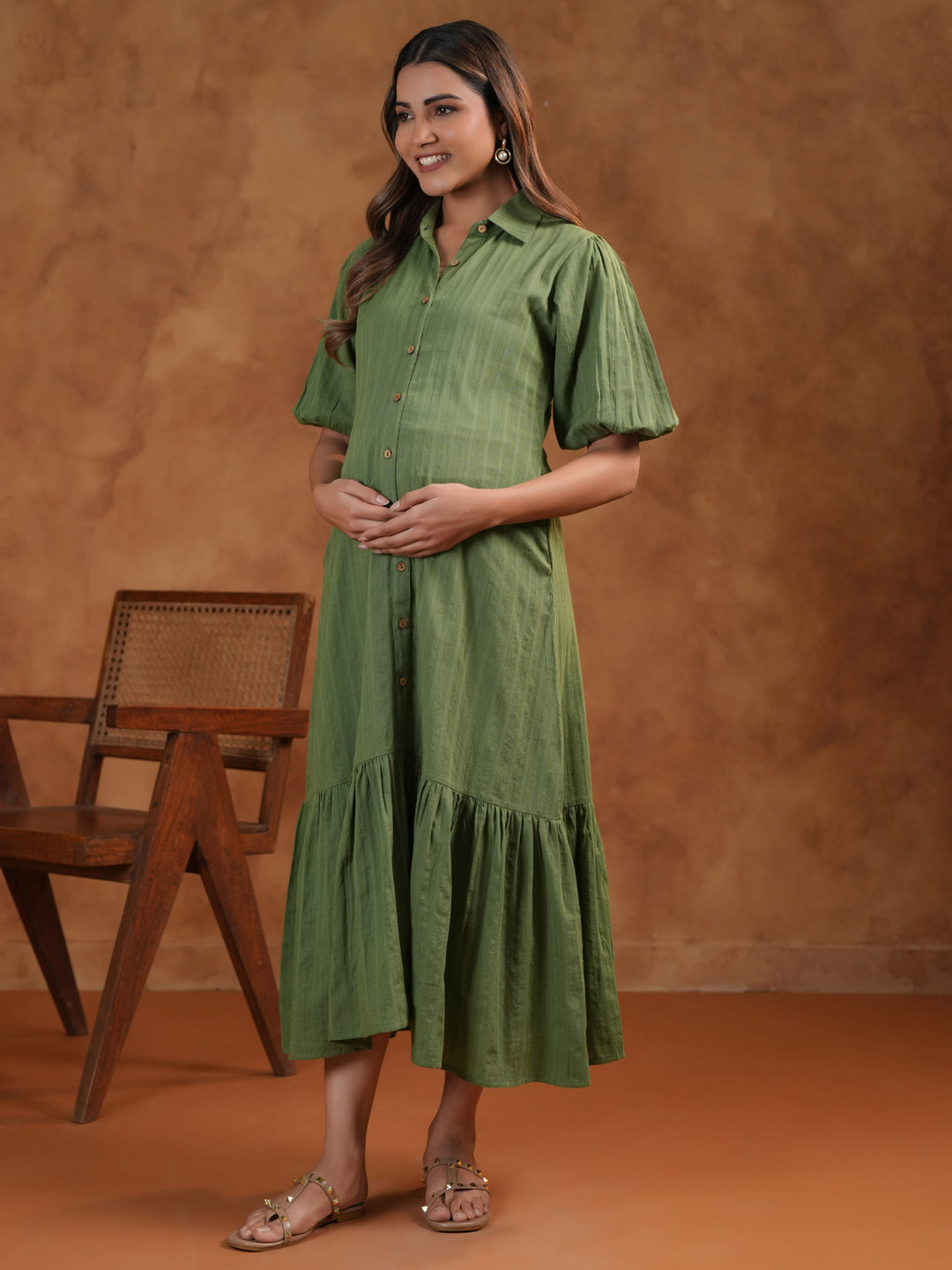 Women's Soothing Green Maternity Dress
