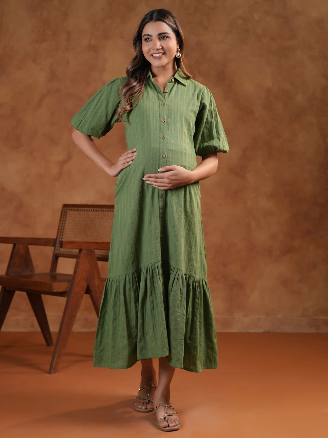 Women's Soothing Green Maternity Dress