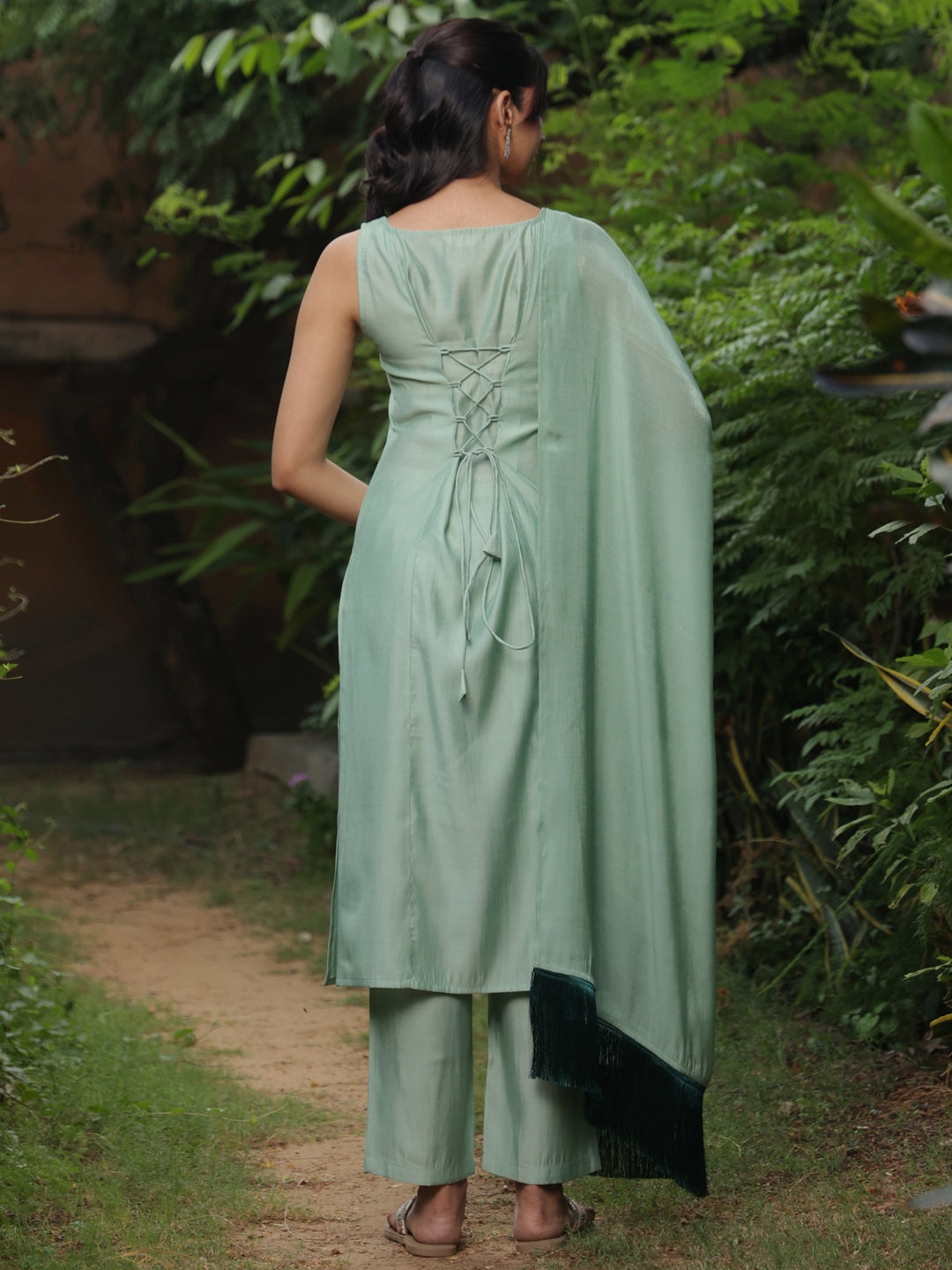 Women's Embroidered Long Kurta Set with Dupatta