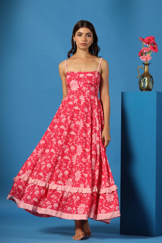 Women's Pink Floral Long Dress