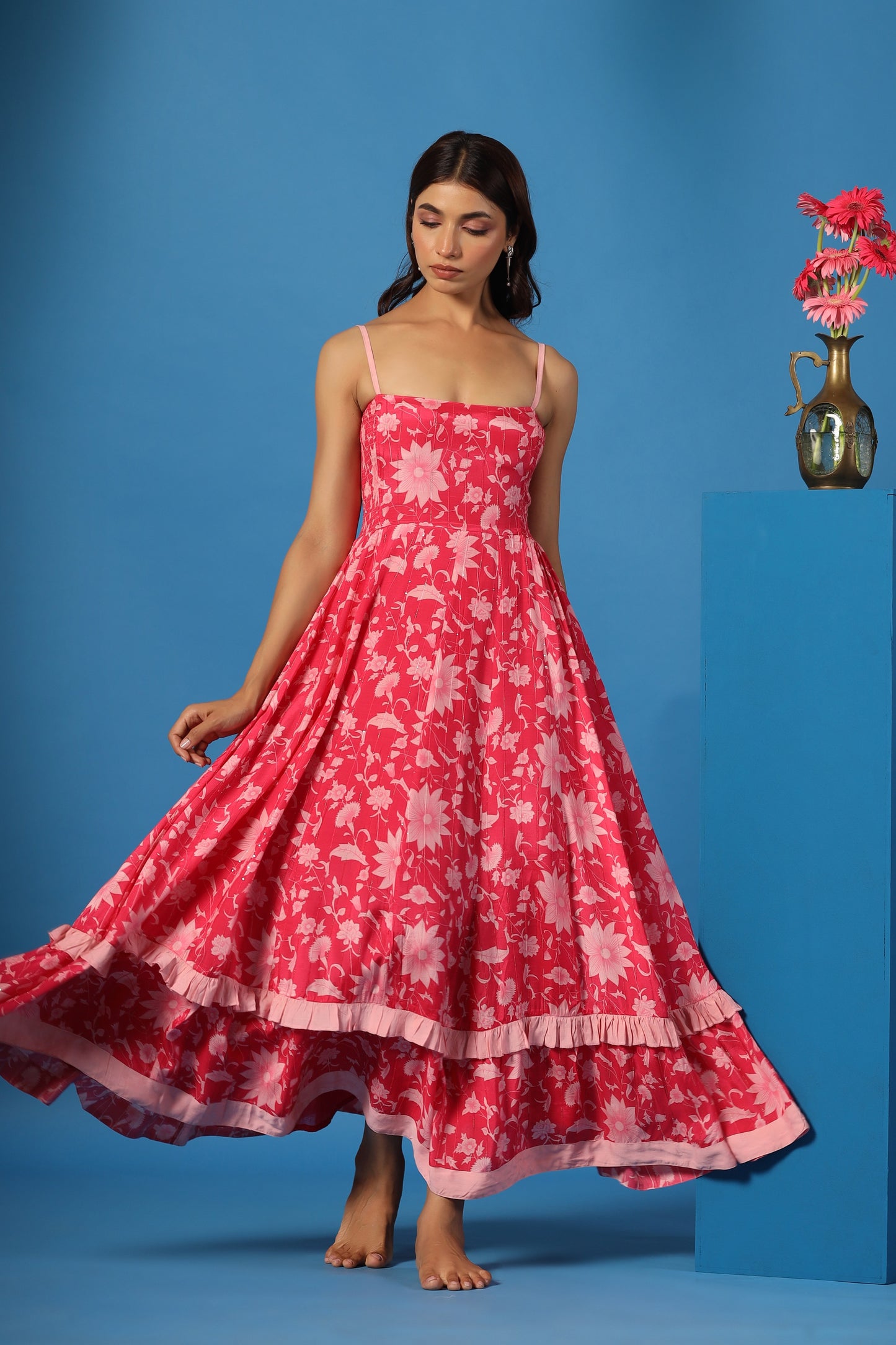 Women's Pink Floral Long Dress