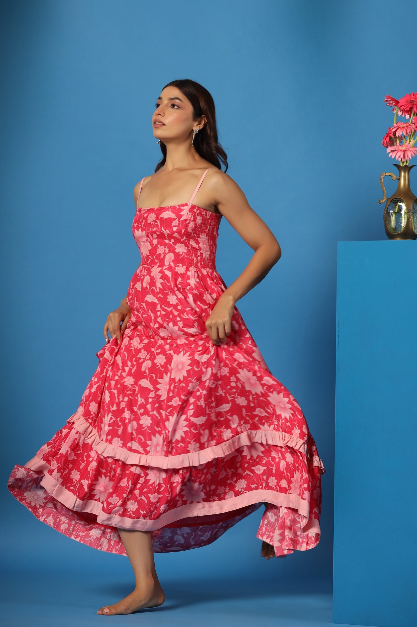 Women's Pink Floral Long Dress