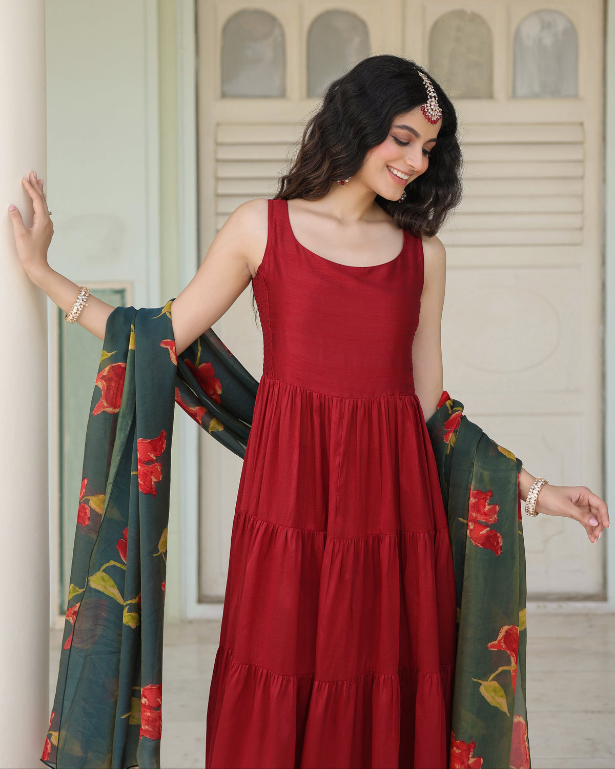 Women's Solid Tiered Anarkali Kurta Set