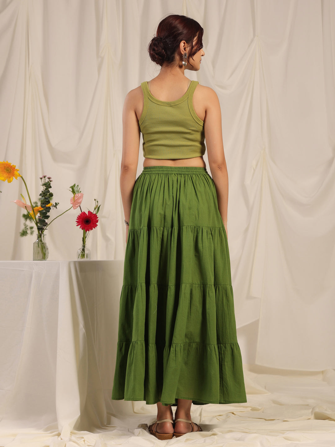 Women's Green flared Maxi Skirt
