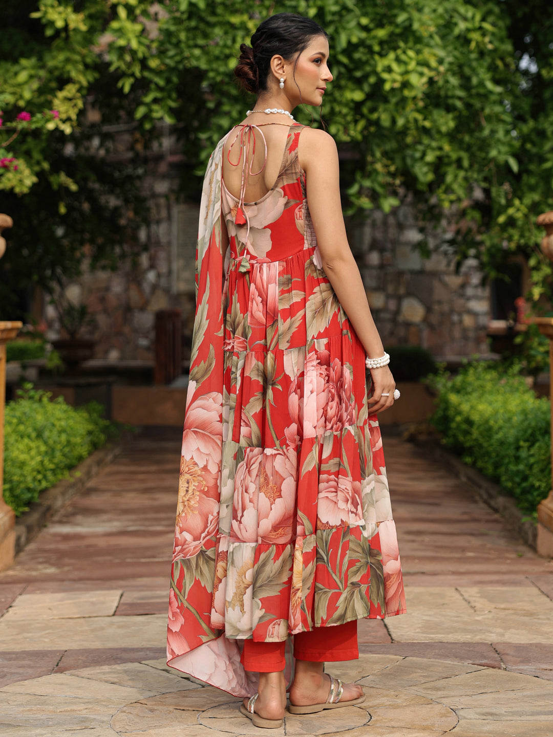 Women's Floral Tiered Kurta Set