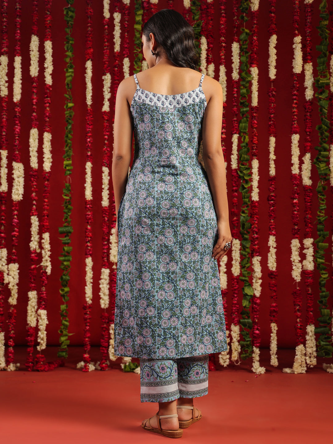 Women's Designer Blue Printed Cotton Suit Set