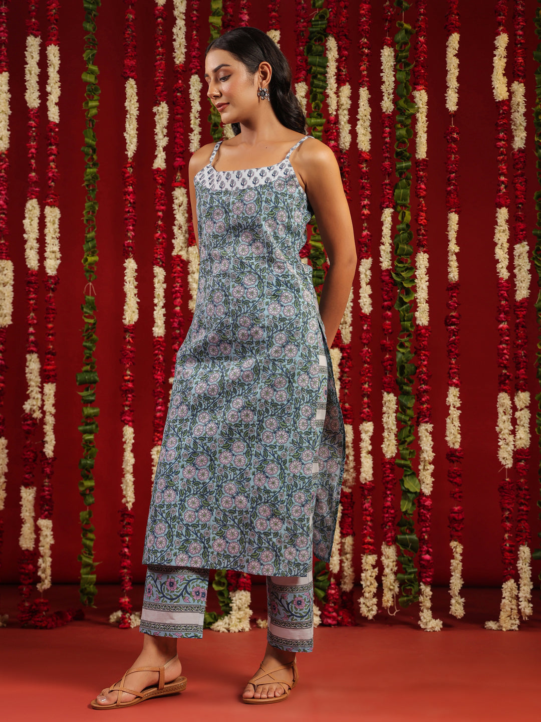 Women's Designer Blue Printed Cotton Suit Set
