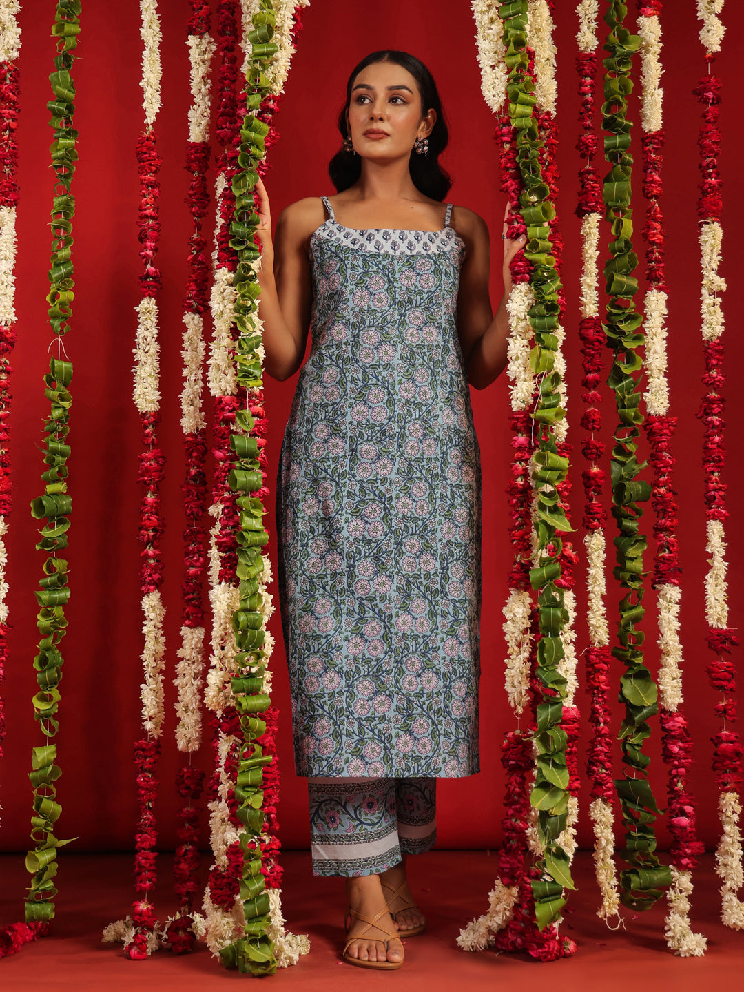 Women's Designer Blue Printed Cotton Suit Set