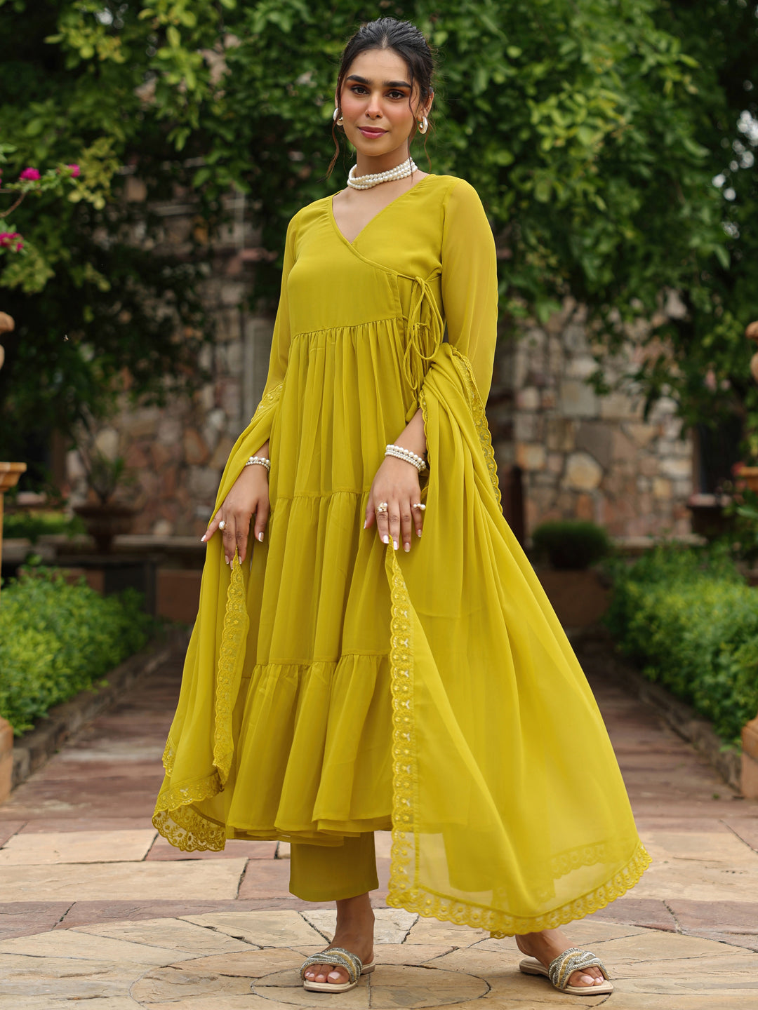 Women's Tiered Angrakha Anarkali Set