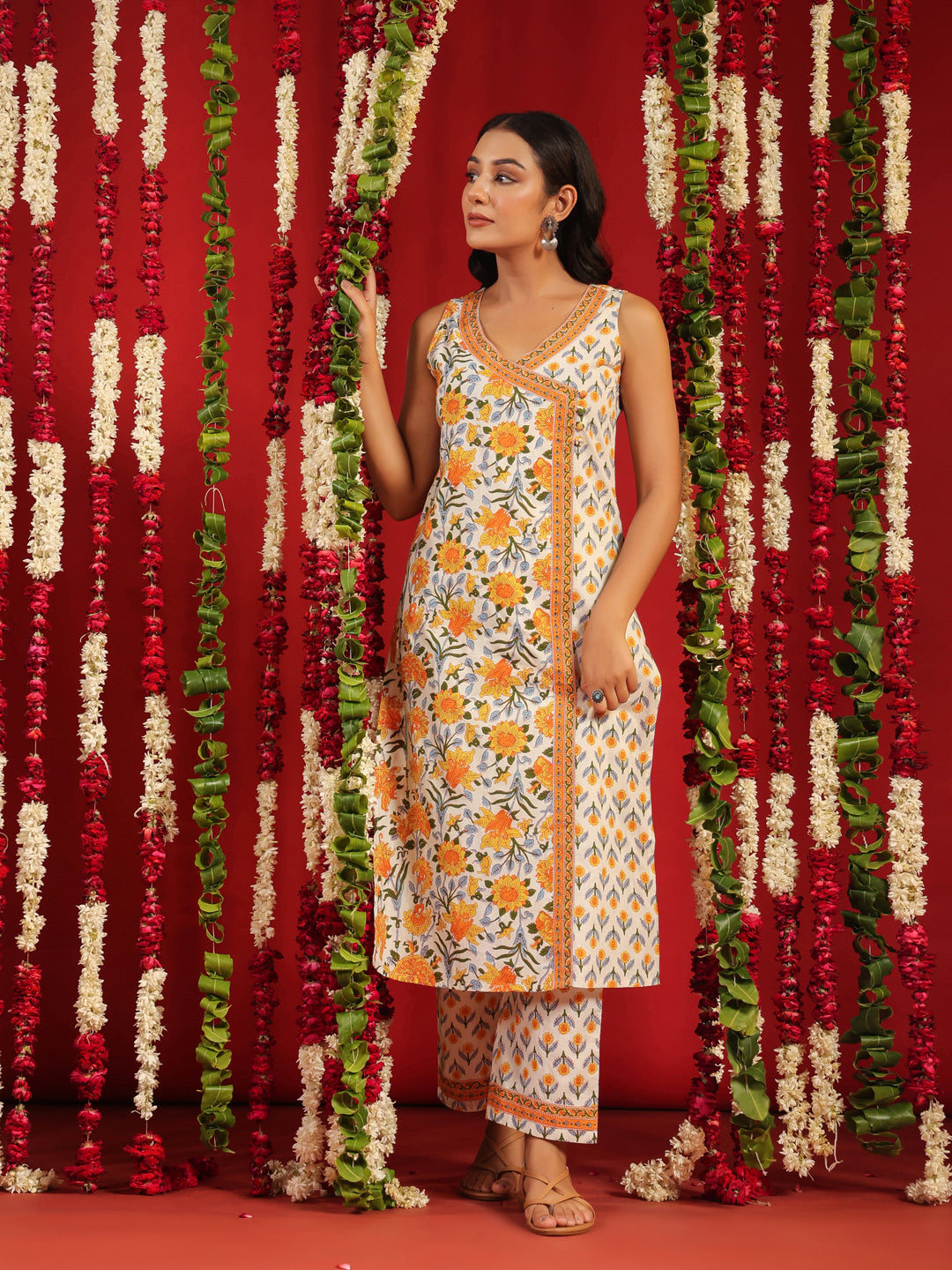 Women's Yellow Printed Cotton Suit Set