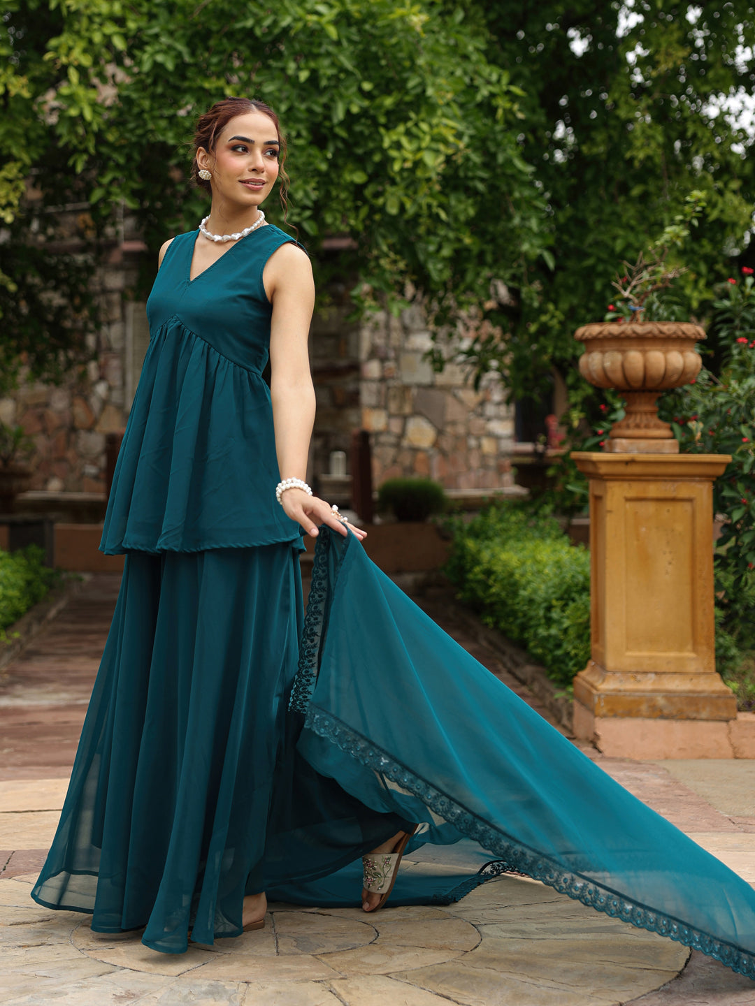 Women's Peplum Short Kurta Skirt Set