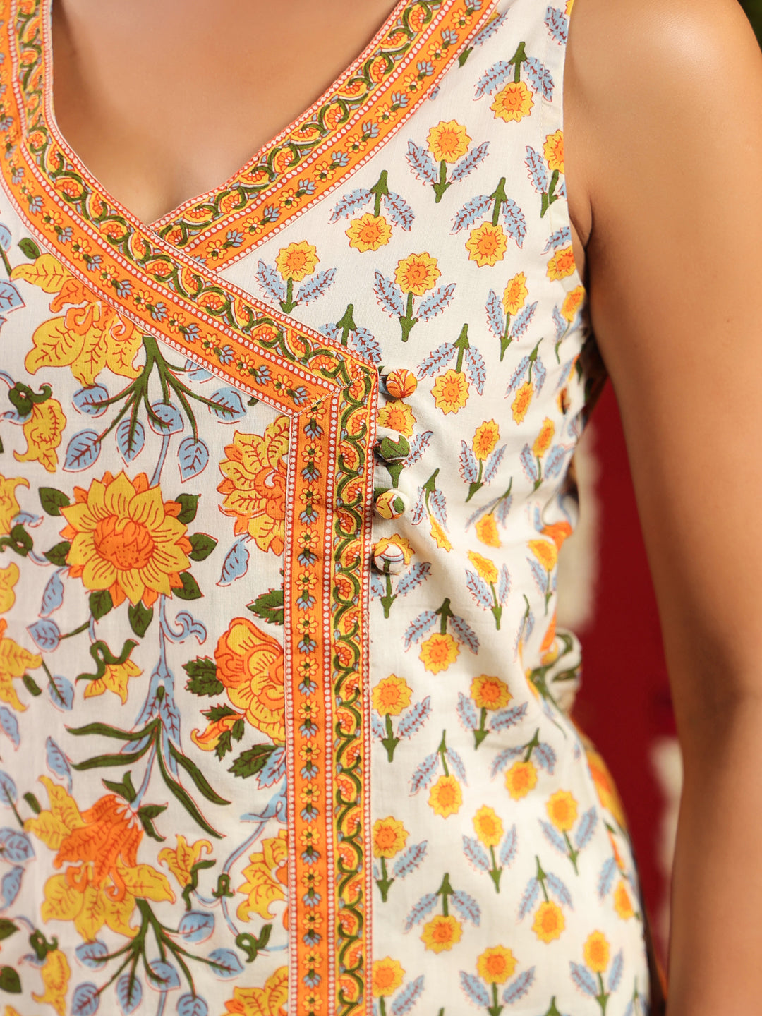 Women's Yellow Printed Cotton Suit Set