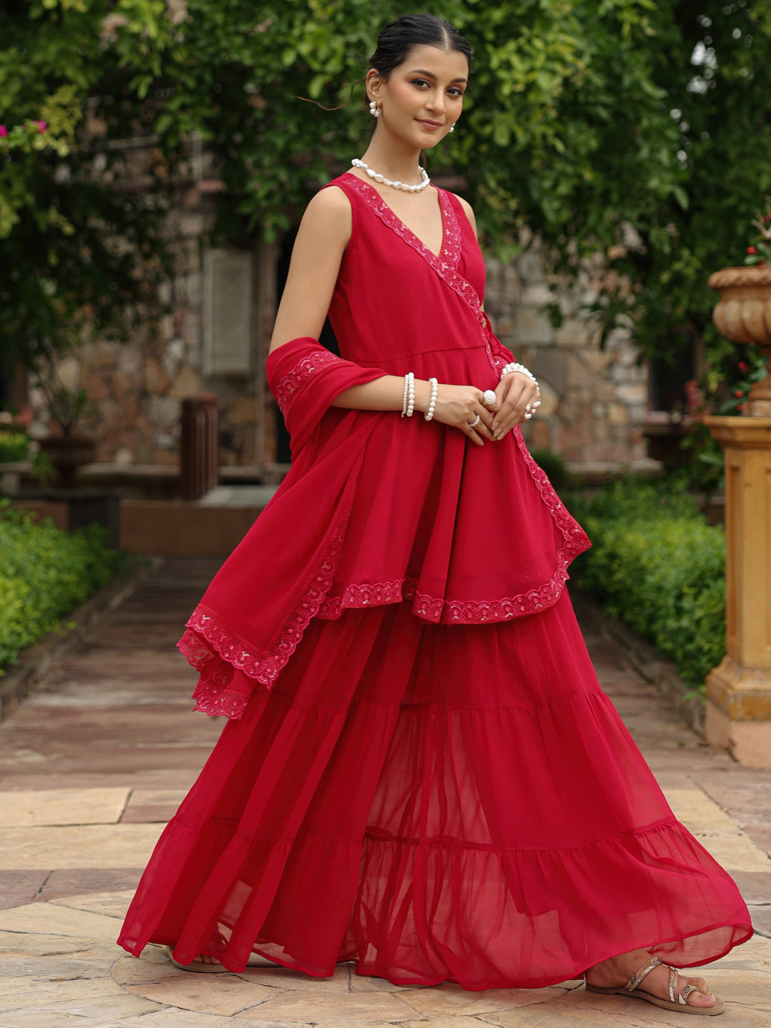 Women's Peplum Angrkha Sharara Set